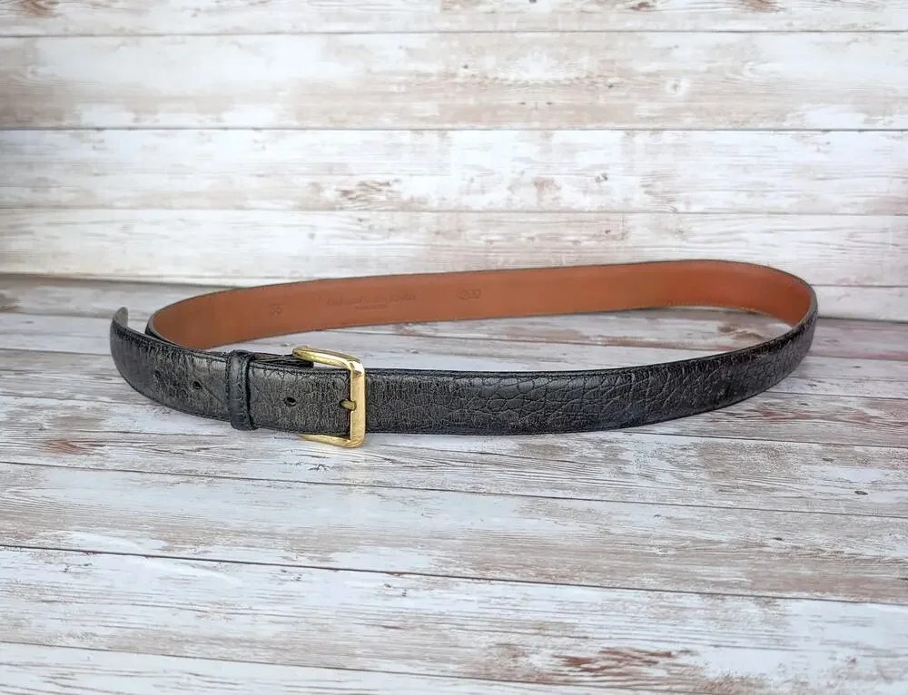 Vintage 90's Torino Embossed Italian Kipskin Leather Belt Black 36 USA Made 4200
